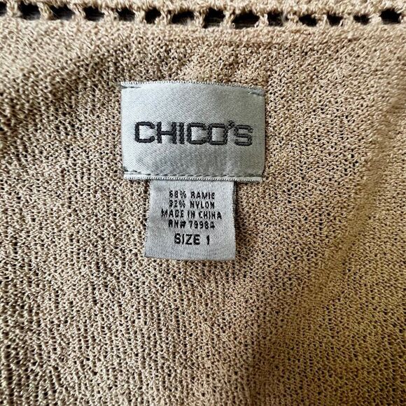 Chicos 1 Cardigan Womens Neutral Crochet 3/4 Bell Sleeve Flowy Boho Artsy - Picture 5 of 6
